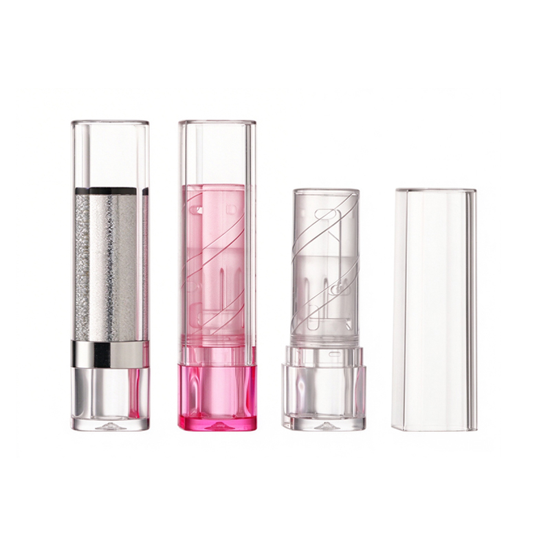 Empty Lipstick Tube Packaging Round Clear Silver Trim YS650