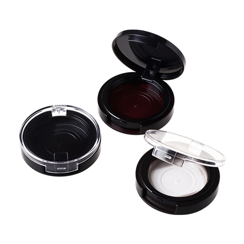 Round Black Single-Pan Eyeshadow Blush Compact Case Packaging with Clear Refill Pan YS702