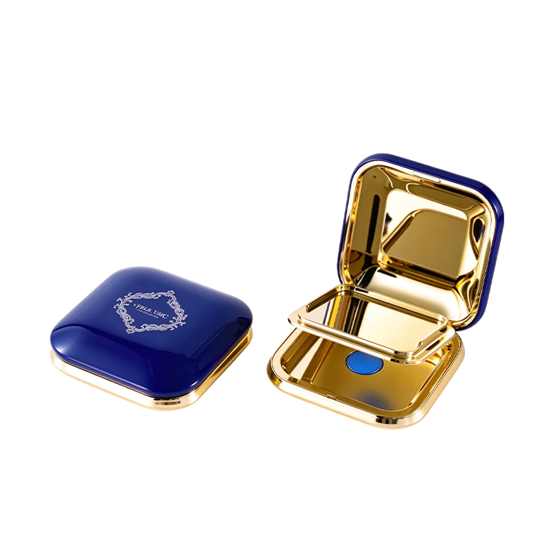 Square Luxury Pressed Powder Compact Case Packaging with Gold Trim and Mirror YS752